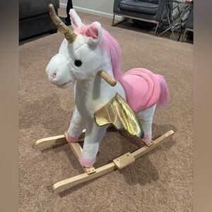 Used HollyHOME Plush Rocking Unicorn with Wings Stuffed Rocking Animals Rock On